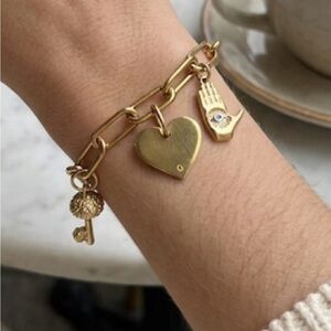 Goldfine Jewelry Boho Gold Tone Charm Bracelet Evil Eye Hamsa Heart Mushroom